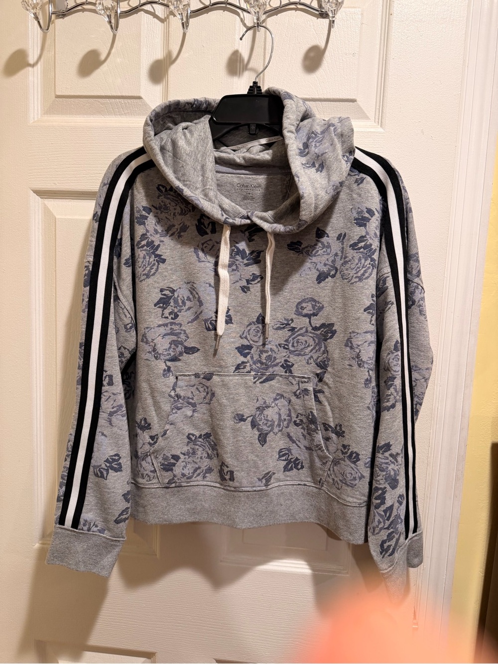 Calvin Klein Gray Floral Crewneck Sweatshirt with Black Stripes